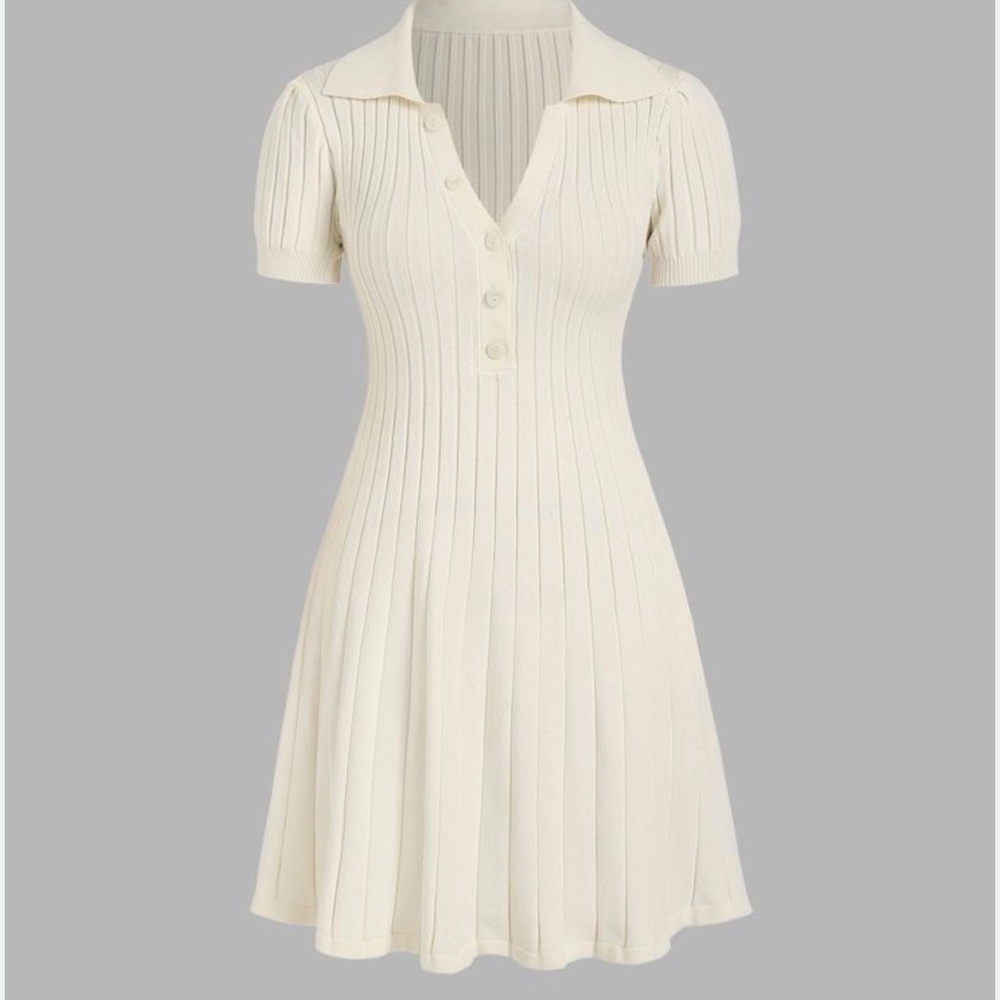 NWT Cream Ribbed Knit Dress